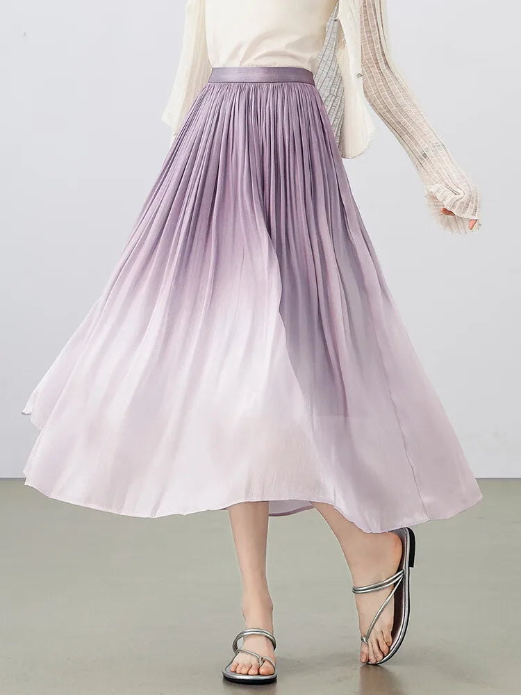 Damen Midi-Rock im Farbverlauf mit elastischem hohen Bund und Falten