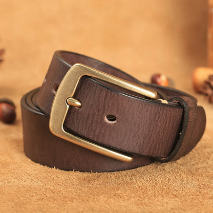 Herren Echtleder-Gürtel Vintage Kupferschnalle Handgemacht Rindsleder Jeans 3,8 cm