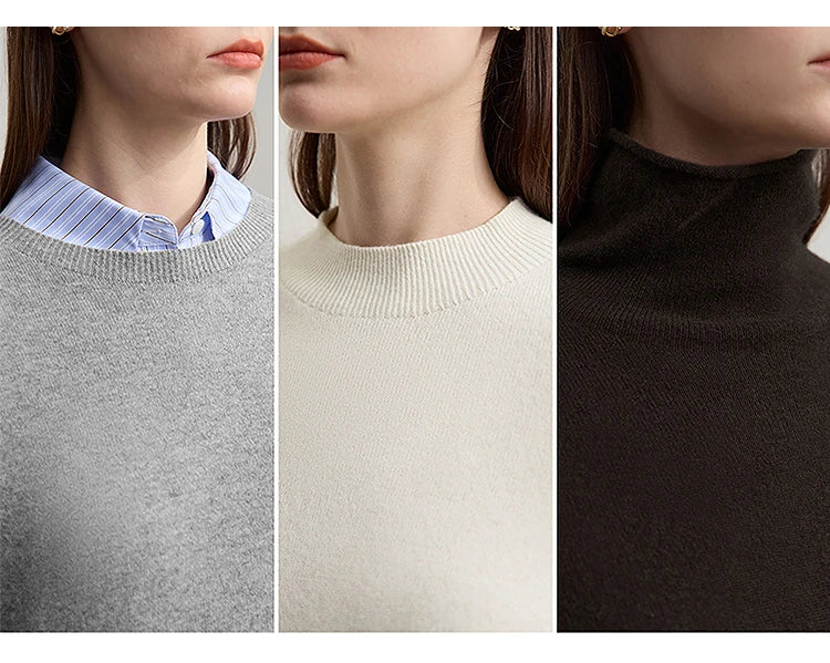 Strickpullover-Details am Kragen: mehrere Farben, Feinstrick-Optik und Rippenbund
