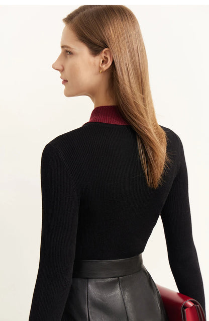Damenpullover, langarm, schwarze Strickoptik, Rückansicht