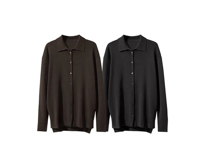 Damen-Strickjacke lang Seide-Wolle Umlegekragen locker Herbst