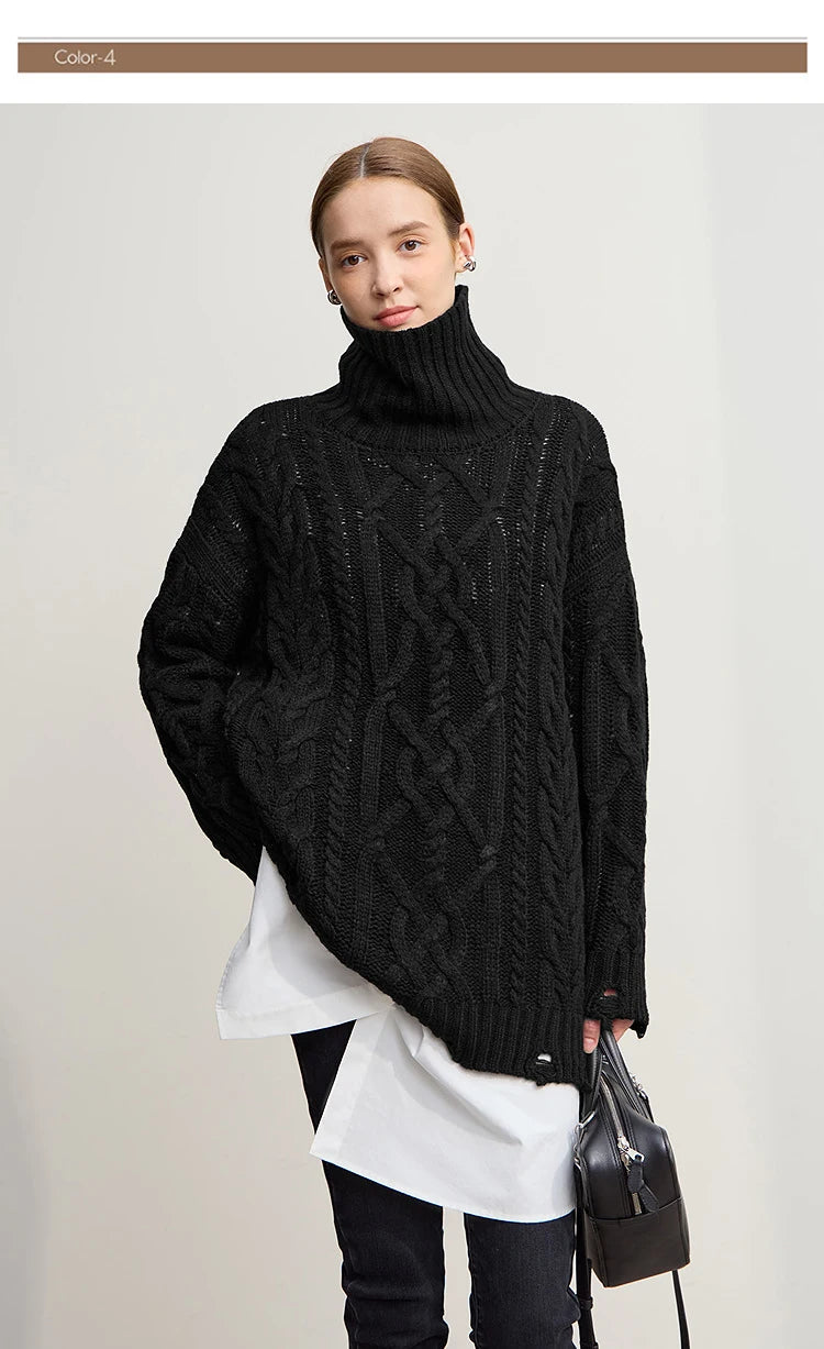 Damen-Rollkragenpullover Acryl locker warm Retro Winter