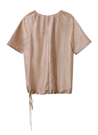 Damen T-Shirt im minimalistischen Sommer-Stil mit Kordelzug und Rundhalsausschnitt