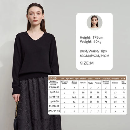 Wollpullover für Damen in Schwarz, V-Ausschnitt, lange Ärmel