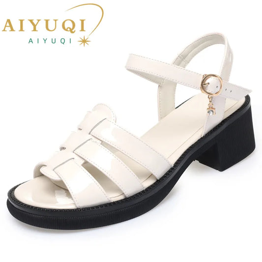 AIYUQI Frauen Sandalen Sommer 2025, Neue Echtes Leder Frauen Rom Schuhe Offene spitze Weben Nicht-slip Sandalen Damen