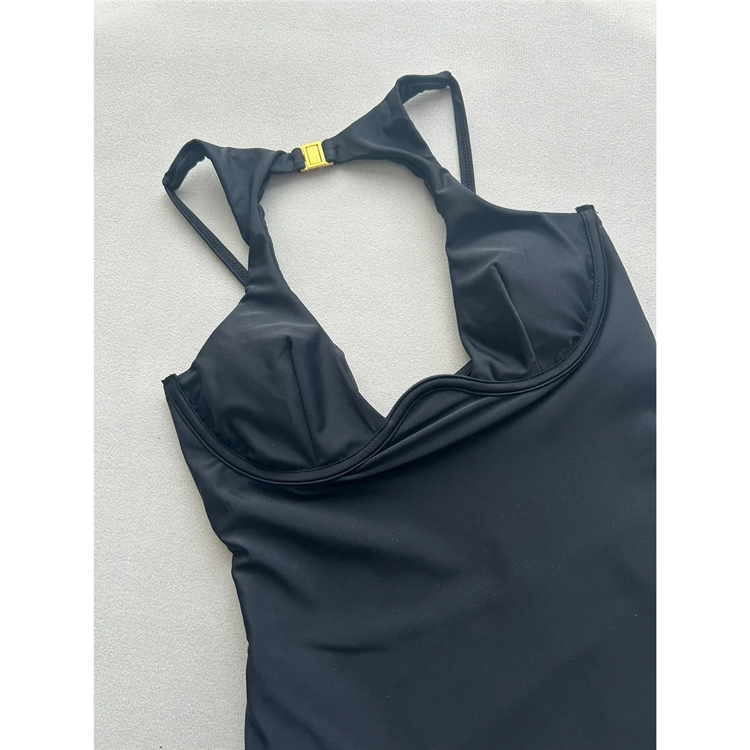 Damen-Badeanzug Cut-Out Bügel rückenfrei High-Cut gepolstert