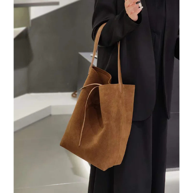 Damen Wildleder Bucket-Bag | Tote In Mittlerer Größe Kaffee