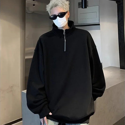 2023 neue Koreanische Mode Halb-reißverschluss Sweatshirts Für Männer Frühling Stehkragen Pullover Hoodies Y2K Vintage Solide trainingsanzug Hombre