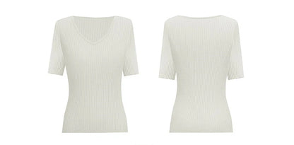 Damen V-Ausschnitt Pullover gerippt Kurzarm Viskose Büro Sommer