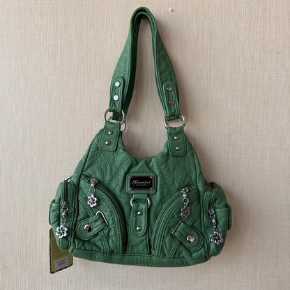 Damen-Tote-Tasche mit oberem Griff und Mehrfachfächern für Handy und Karten mit weicher Oberflächenstruktur