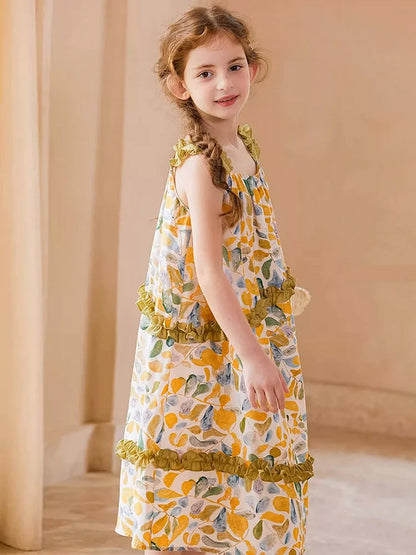 Ärmelloses Sommerkleid für Mädchen im chinesischen Stil aus 100% Baumwolle mit kleinem Blumenmuster – Cheongsam für Kinder von 3 bis 14 Jahren