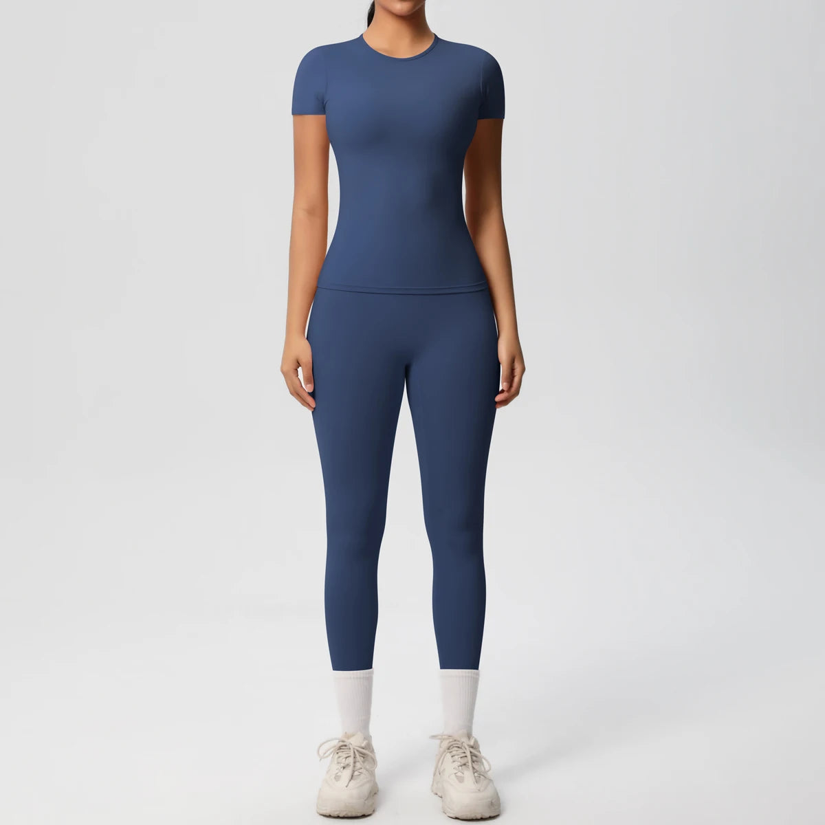 Sport-Crop-Top und Leggings im Set, navy, kurzarm, slim fit