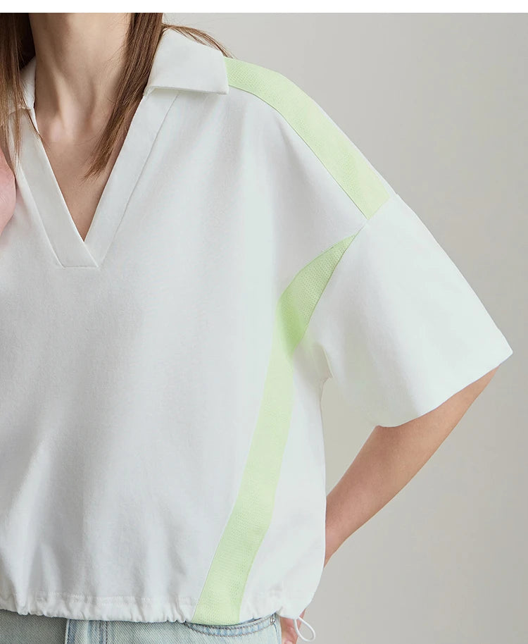 Damen T-Shirts im minimalistischen Stil mit neuem V-Ausschnitt und kurzen Ärmel