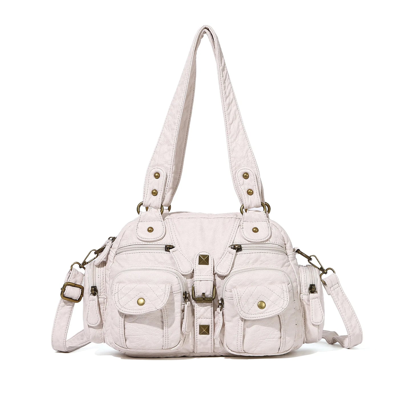 Damen-Umhängetasche aus Leder in Pink Vintage-Look mit Mehrfachfächern und Großem Fassungsvermögen