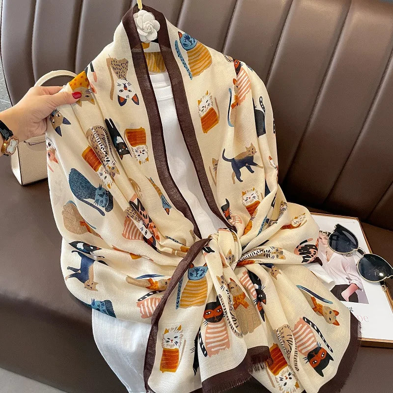 Damen Baumwollschal Tierprint Hijab weich Foulard Pashmina Bandana Kopftuch