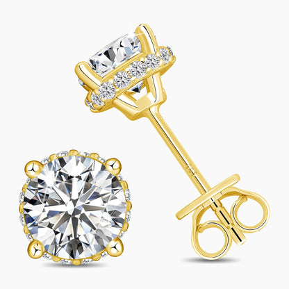 Damen-Ohrstecker Moissanit Rund aus 925 Sterling Silber Schmuck für Hochzeit Glanz