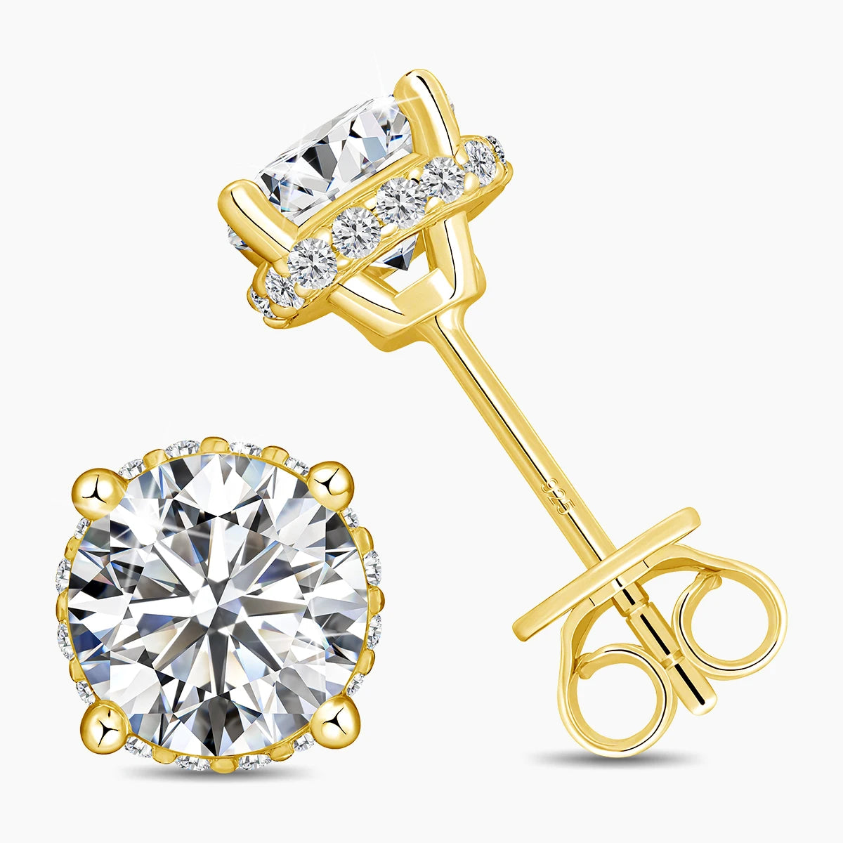Damen-Ohrstecker Moissanit Rund aus 925 Sterling Silber Schmuck für Hochzeit Glanz