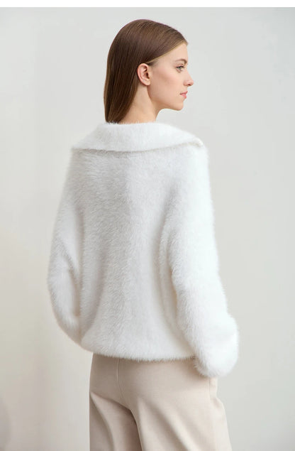 Damen-Rollkragenpullover Nerz-Imitat Reißverschluss locker dick Winter
