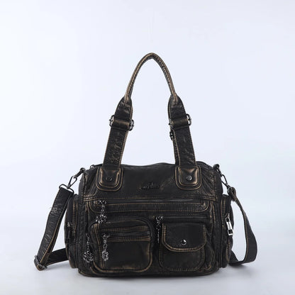 Damen-Satchel-Tasche Mit Top-Griff Und Reißverschluss Aus PU-Leder Mehrfach-Innenfächer