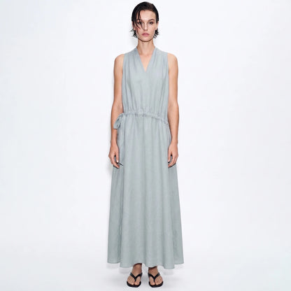 Elegantes Ärmelloses Sommerkleid Für Damen Mit Kordelzug