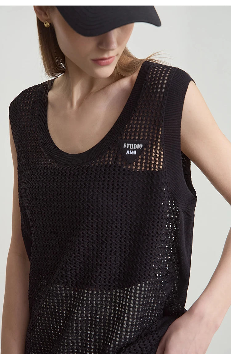Damen V-Ausschnitt Pullover Viskose ärmellos Lochmuster Sommer