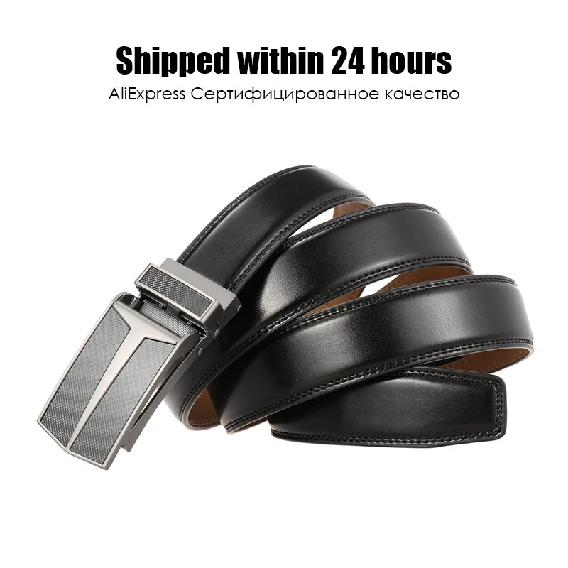Herren-Gürtel Aus Echtem Leder Mit Automatischer Schnalle Braun 130 cm Länge 3,0 cm Breite