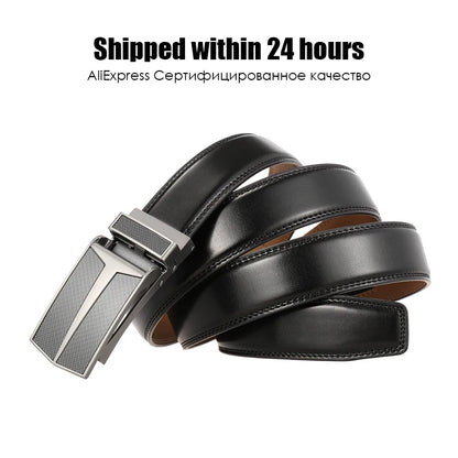 Herren-Gürtel Aus Echtem Leder Mit Automatischer Schnalle Braun 130 cm Länge 3,0 cm Breite