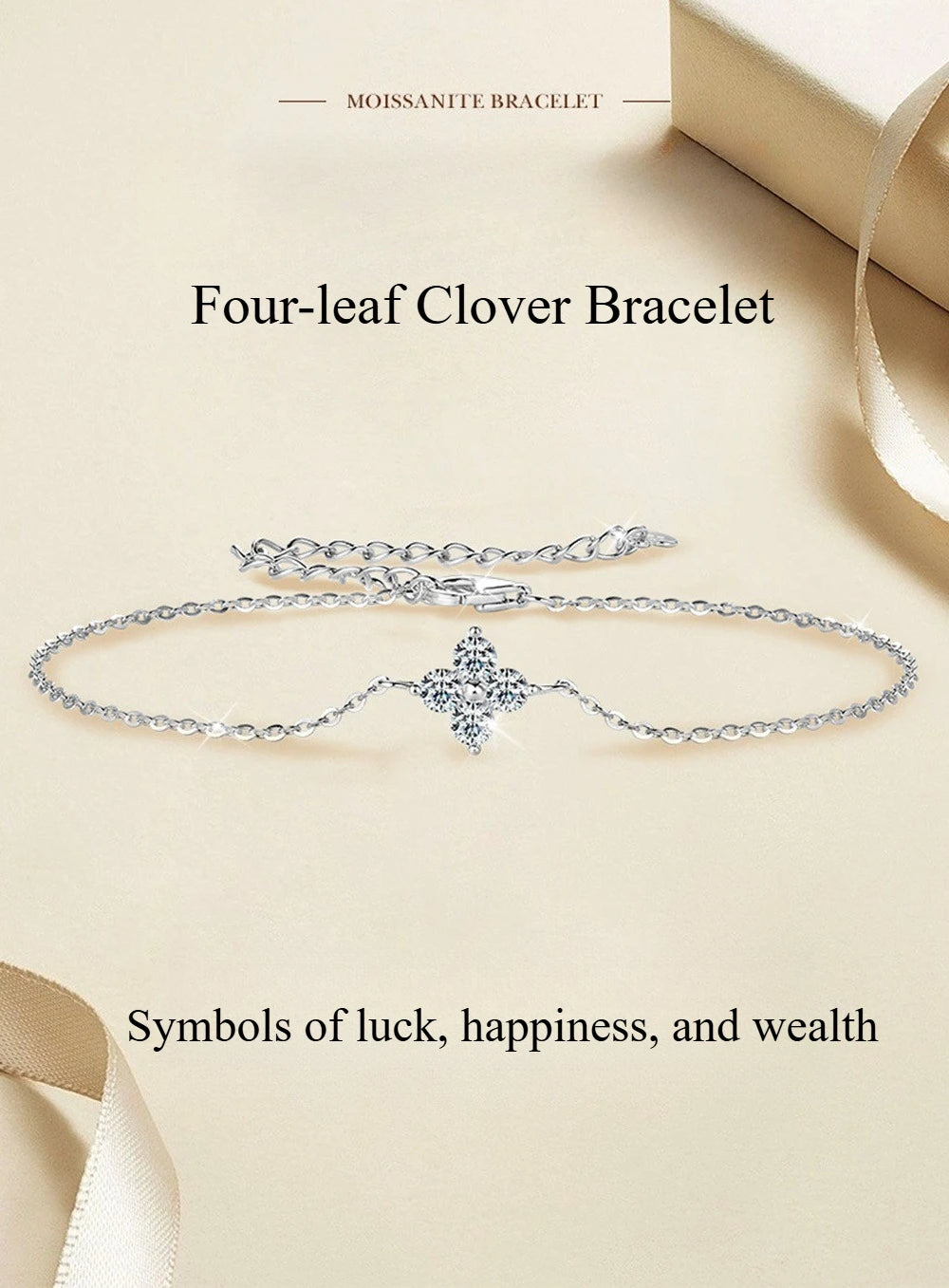 Damen-Armband Kleeblatt mit Moissanit in Gold