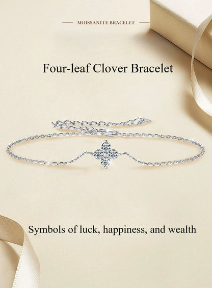Damen-Armband Kleeblatt mit Moissanit in Gold