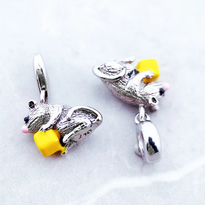 Damen-Charm-Anhänger Maus und Käse süß II aus Sterlingsilber