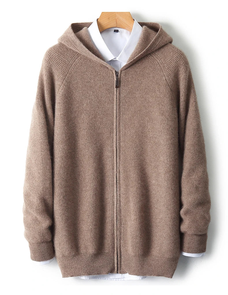 Herren Kapuze Strickjacke Woll jacke Herbst/Winter verdickt große 100% Merinowolle Pullover Reiß verschluss Casual Sportswear Mantel Tops