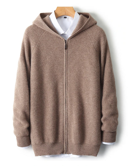 Herren Kapuze Strickjacke Woll jacke Herbst/Winter verdickt große 100% Merinowolle Pullover Reiß verschluss Casual Sportswear Mantel Tops