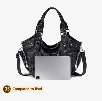 Damen-Hobo-Tasche aus Kunstleder in Silber mit Verstellbarem Tragegurt und Mehrfachfächern