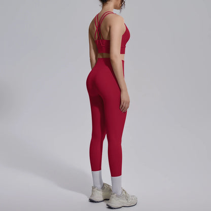 Yoga Set Für Frauen Mit Crossback Top Und Hochtaillierter Hose