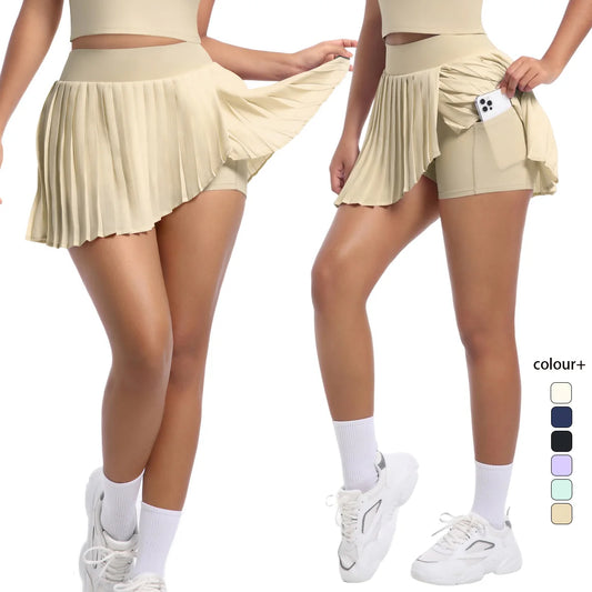 Yoga-Rock mit integrierten Shorts, hoch tailliert, plissiert, Farbe: Hellivory