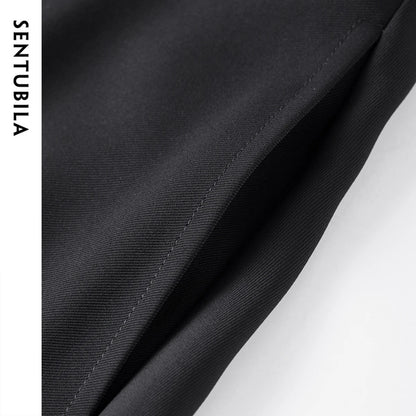 Damen Midirock in Schwarz mit Seitentaschen für Büro und Freizeit