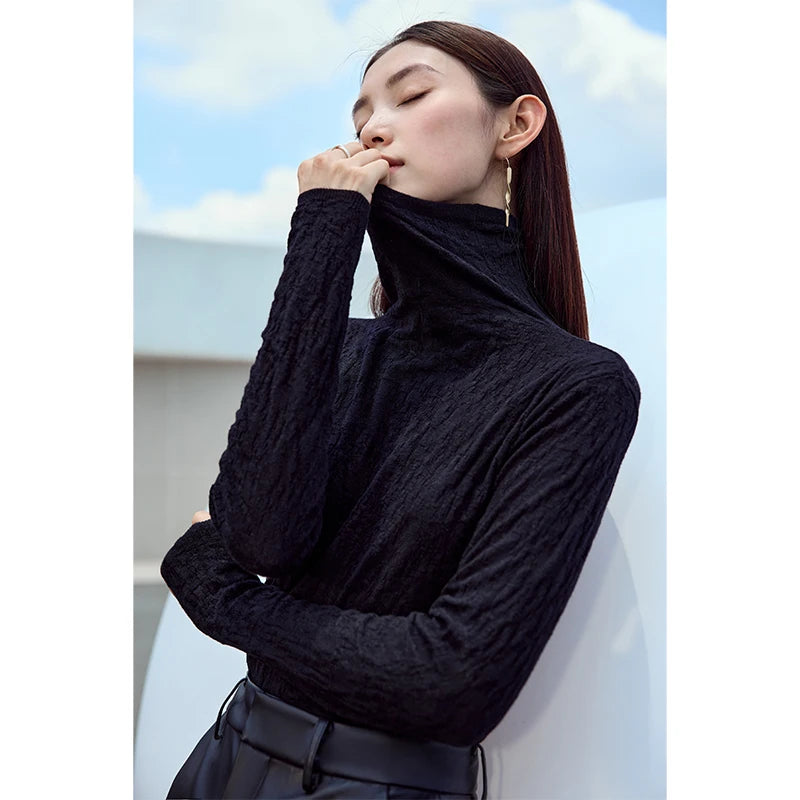 Damen-Rollkragenpullover Wolle Slim einfarbig Büro Winter