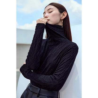 Damen-Rollkragenpullover Wolle Slim einfarbig Büro Winter