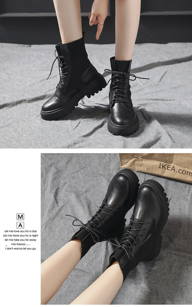 AIYUQI Women Winter Boots Shoes Genuine Leather Flat Fur Ankle Boots Women Platform Fashion Women's Socks Boots
