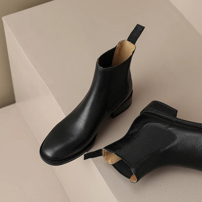 Chelsea-Boots Damen, schwarze Stiefeletten mit seitlichem elastischem Einsatz und flachem Absatz