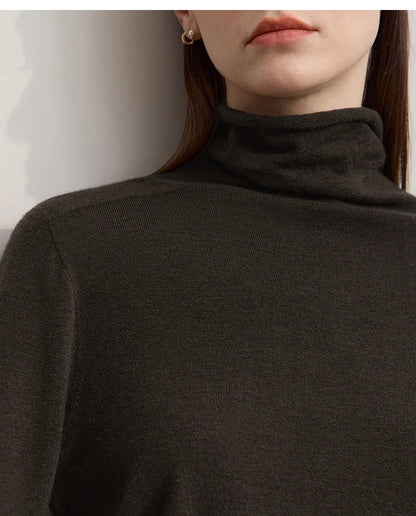 Damen-Rollkragenpullover 100 % Wolle gerade einfarbig Herbst-Winter