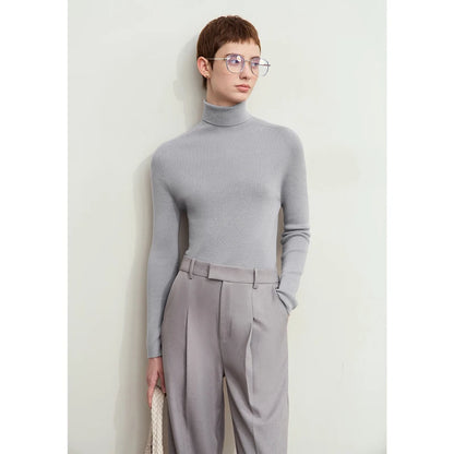 Damen-Rollkragenpullover 100 % Wolle Kammgarn schlank Winter