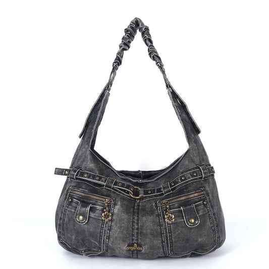Damen-Handtasche mit Griff aus weichem Polyurethan im Vintage-Design und Mehrfachfächern für Alltag und Abend