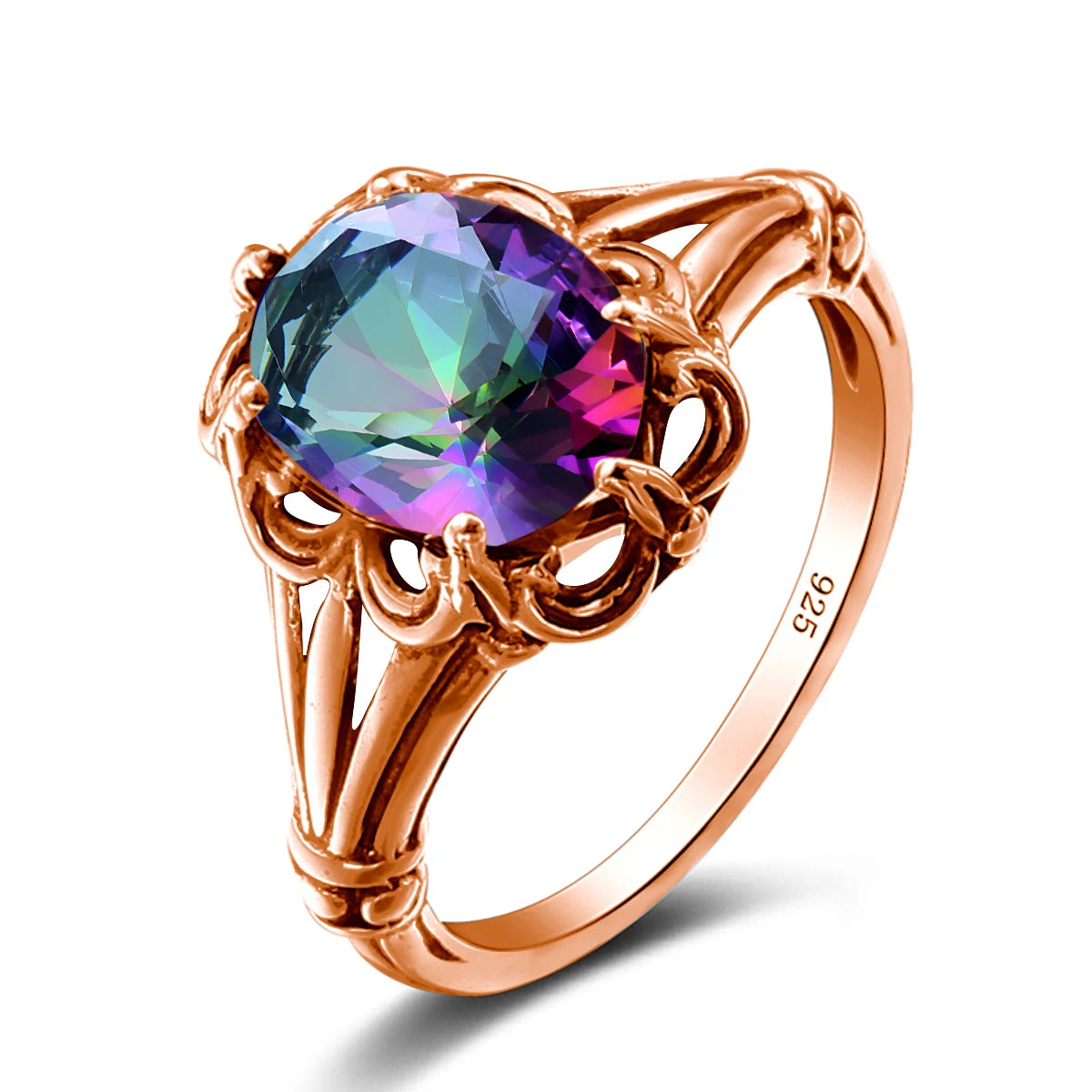 Damen-Ring aus Gelbgold mit ovalem Mystic Topas 8x10mm handgefertigt Schmuckgeschenk