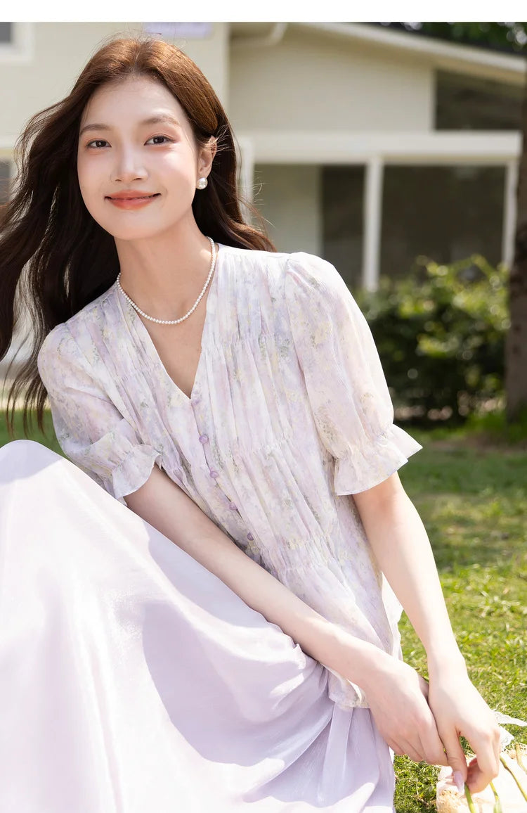 Damen-Lyocell-Bluse mit Reverskragen und Druckmuster – Einreihig und Komfortabel für Frühling und Sommer