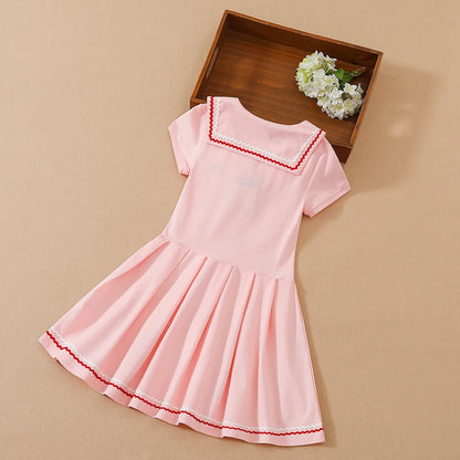 Mädchen Kleid Schuluniform Umlegekragen Kleider 5-12 Jahre Kinder Preppy Kleidung Kinder Sommer Kurze Ärmel Kleidung