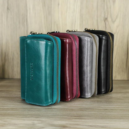 Damen Echtleder Geldbörse Vintage Mode Handtasche Münzfach Geldclip Business