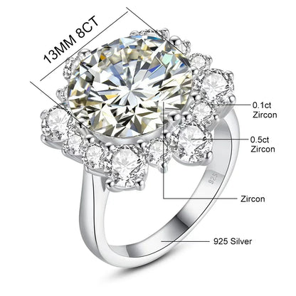 Damen-Ring Moissanit 8ct Rundschliff 13mm Zertifiziert für Verlobung oder Hochzeit