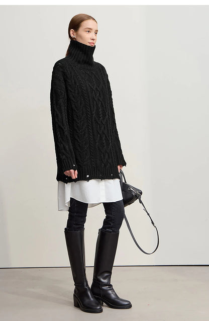 Damen-Rollkragenpullover Acryl locker warm Retro Winter