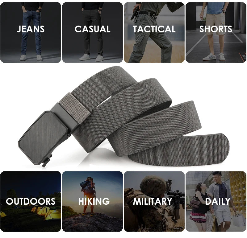 Herren-Gürtel Elastisch mit verstellbarer Passform und Automatische Schnalle aus Nylon 38 Mm Breite